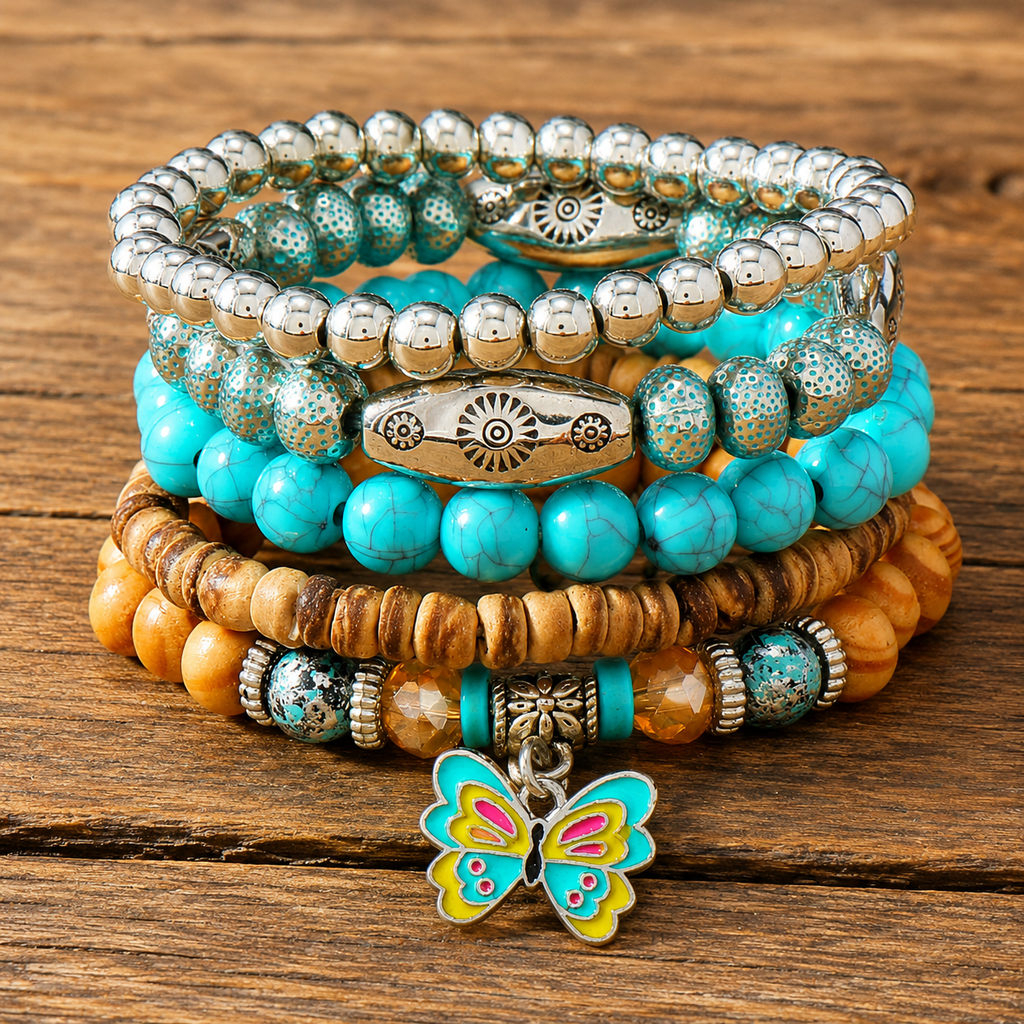 Butterfly and Fashion Turquoise Bracelet Stack