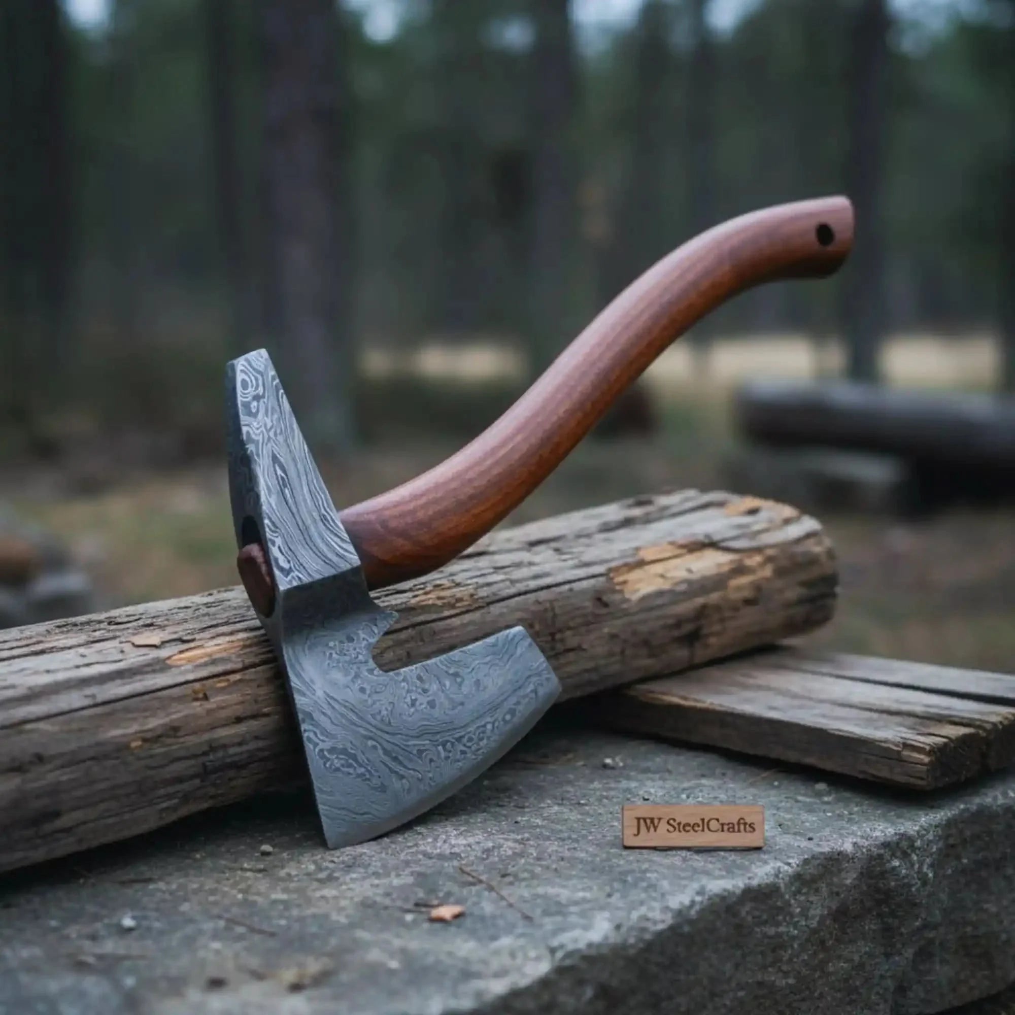 Arrowfen Bearded Spike Axe with Wood Grain Damascus Steel Head