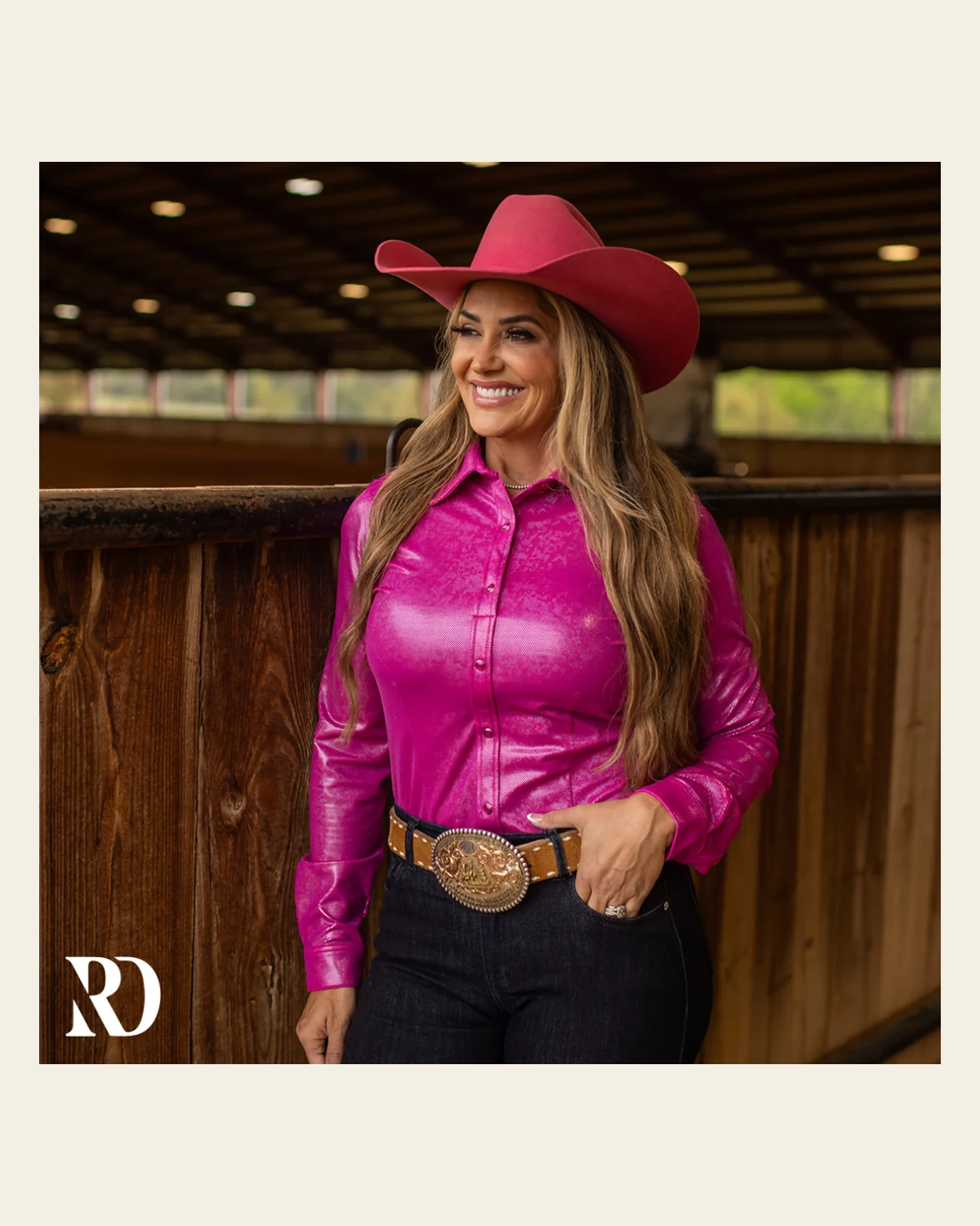 Berry Sparkle Performance Rodeo Shirt on a warm cream background