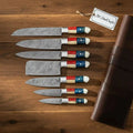 Damascus Kitchen Knife Set | Texas Flag Pakka Wood and Camel Bone Handles | JW SteelCrafts