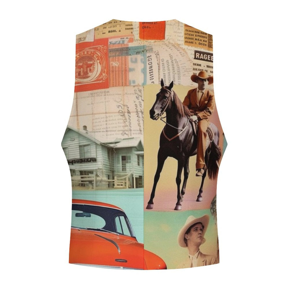 Baha Ranch Vintage Western Collage Men's Vest - Classic Car Print