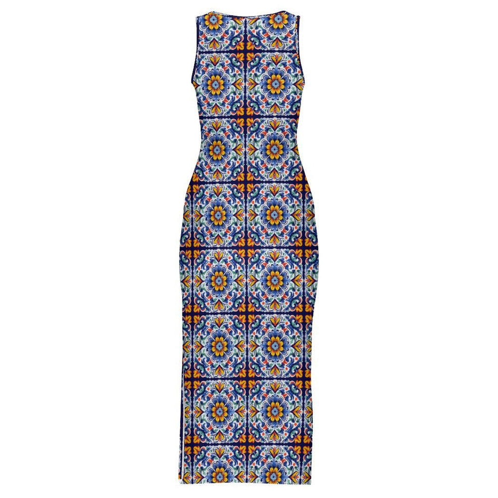 Baha Ranch Colores de Mexico Talavera Sleeveless Bodycon Side Slit Long Dress by Baha Ranch Western Wear - product image 6