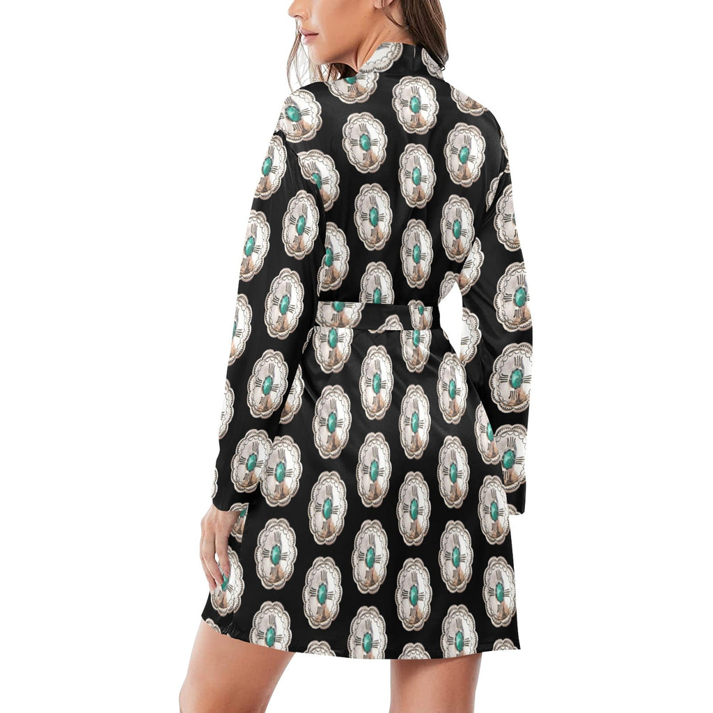 Baha Ranch Silver Concho Women's Long Sleeve Belted Satin Feel Dressing Lounge Robe by Baha Ranch Western Wear - product...