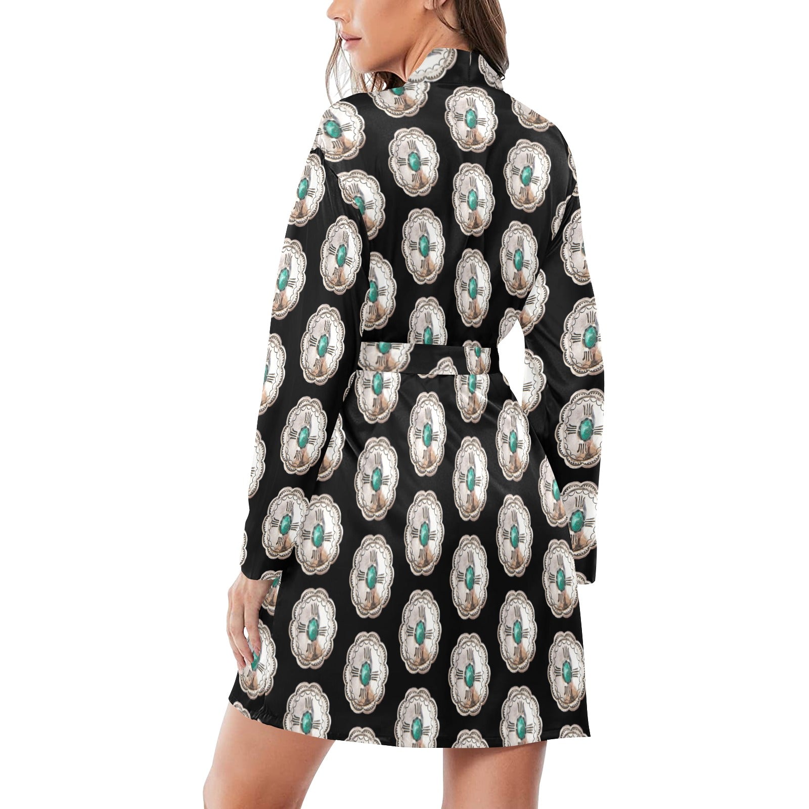 Baha Ranch Silver Concho Women's Long Sleeve Belted Satin Feel Dressing Lounge Robe by Baha Ranch Western Wear - product...