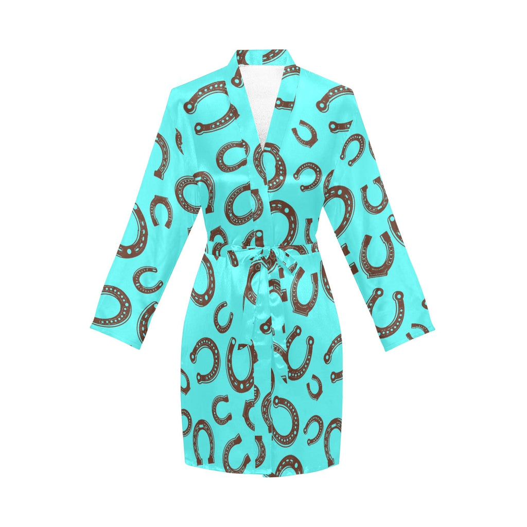 Baha Ranch Turquoise Horseshoe Women's Long Sleeve Belted Satin Feel Dressing Lounge Robe by Baha Ranch Western Wear -...