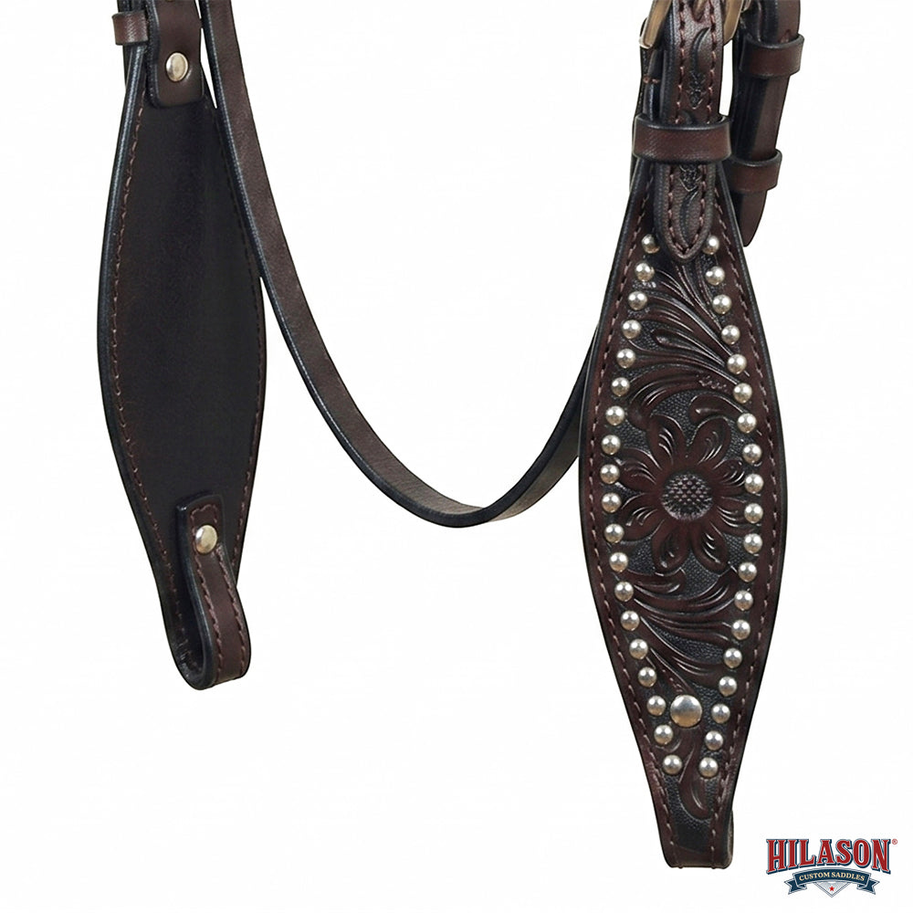 HILASON Western Genuine Leather Horse Headstall Tack Dark Brown Floral