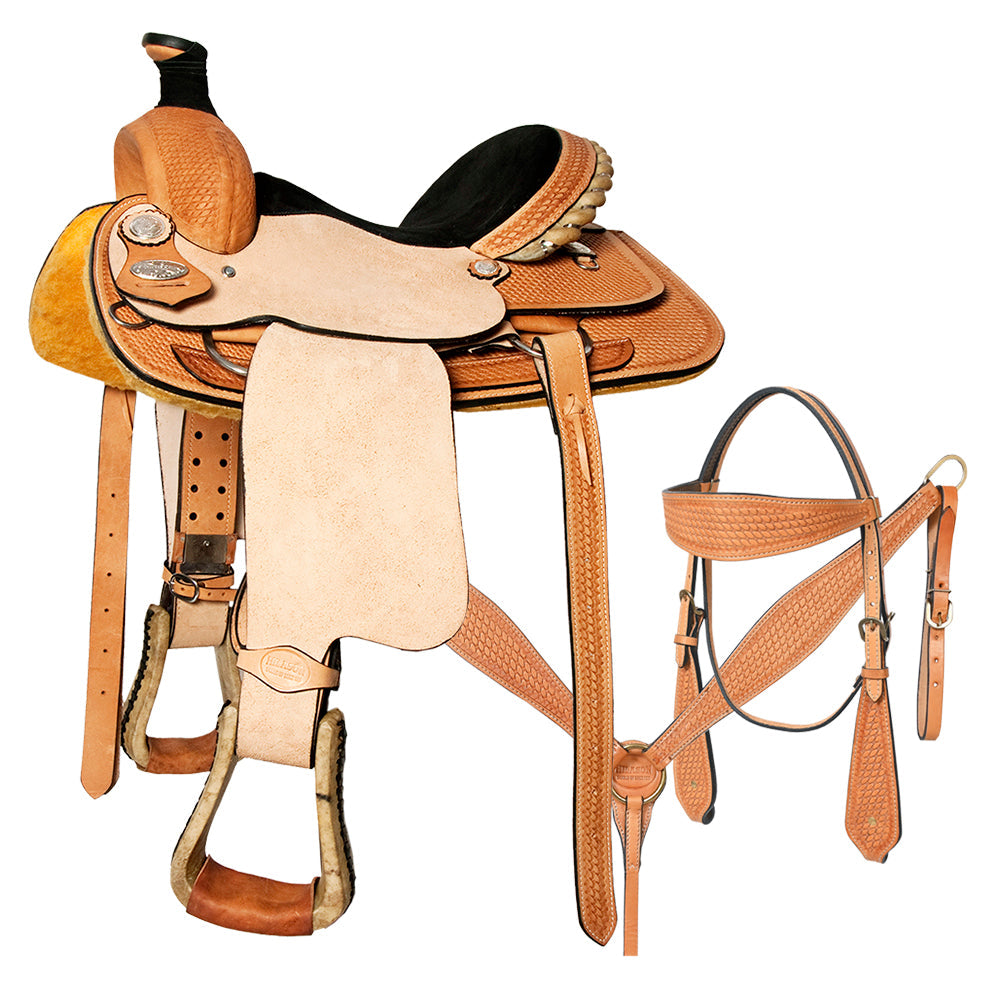 Hilason Western Horse Saddle American Leather Basketweave Ranch Roping Cowboy