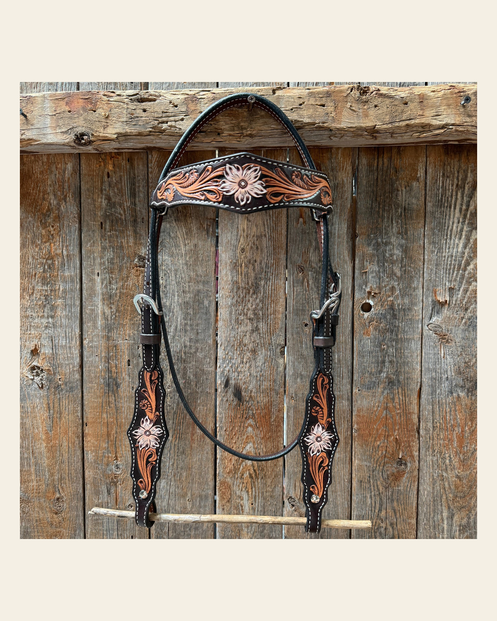 Triple Tone Floral Browband Headstall / Bridle #24376 on a warm cream background