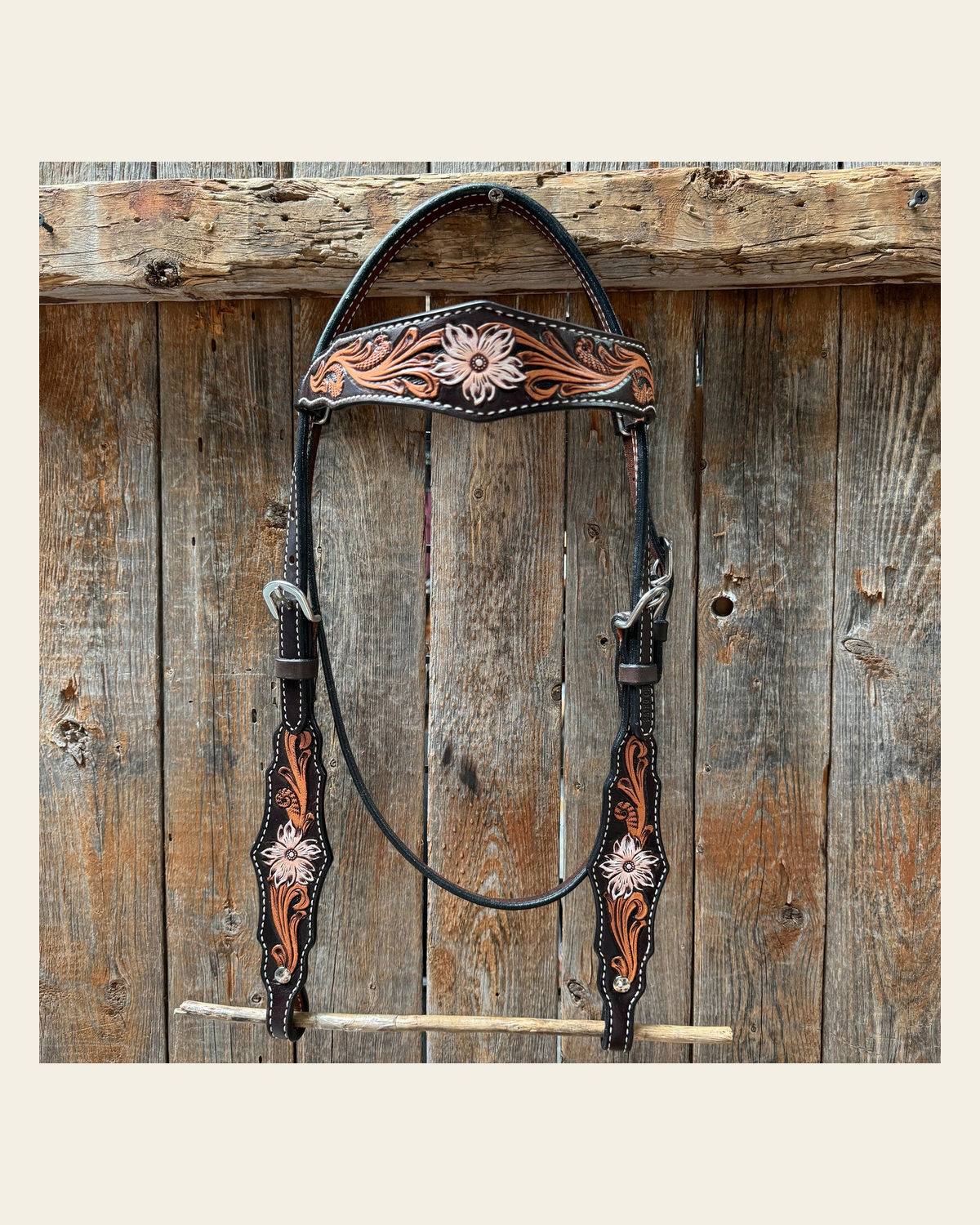 Triple Tone Floral Browband Headstall / Bridle #24376 on a warm cream background