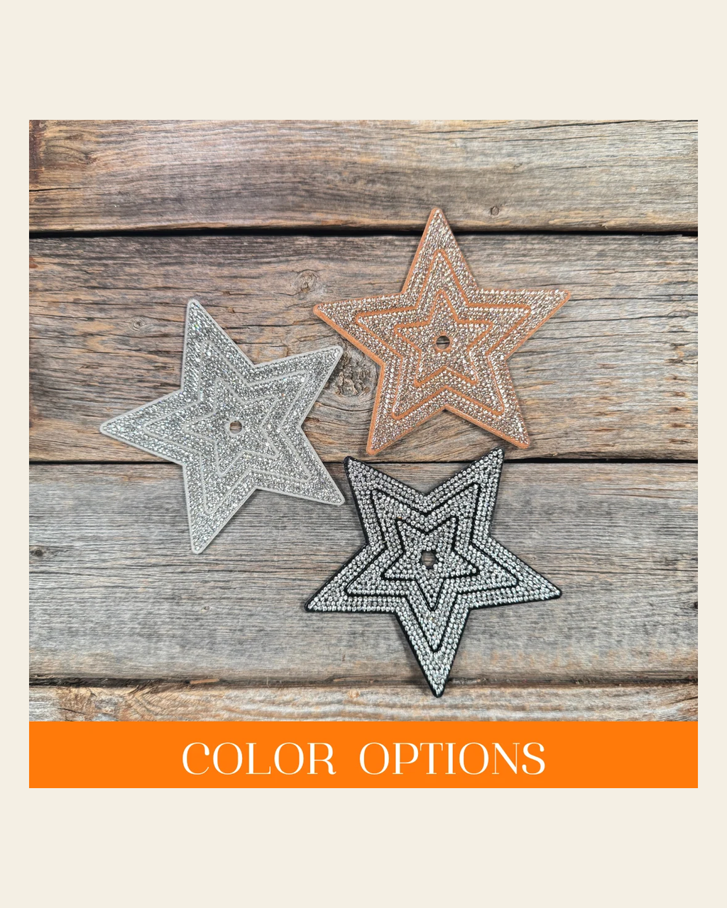 Big Star Rhinestone Rosette on a warm cream background