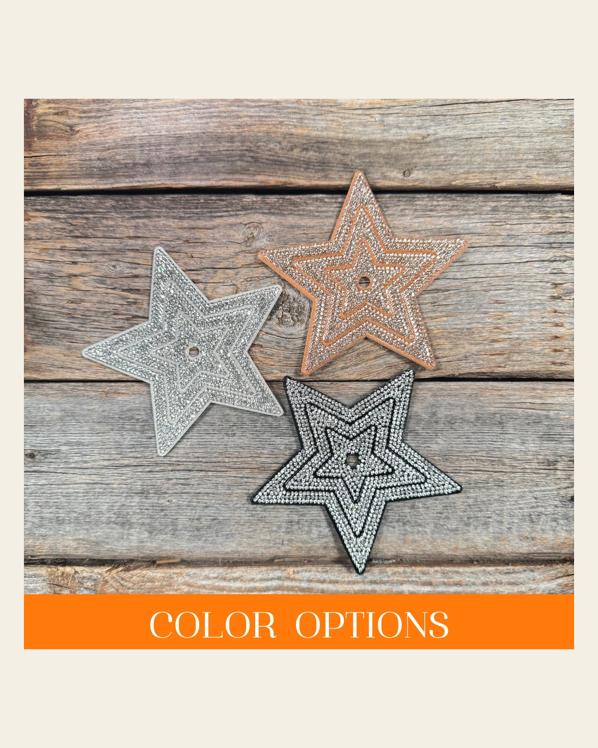 Big Star Rhinestone Rosette on a warm cream background