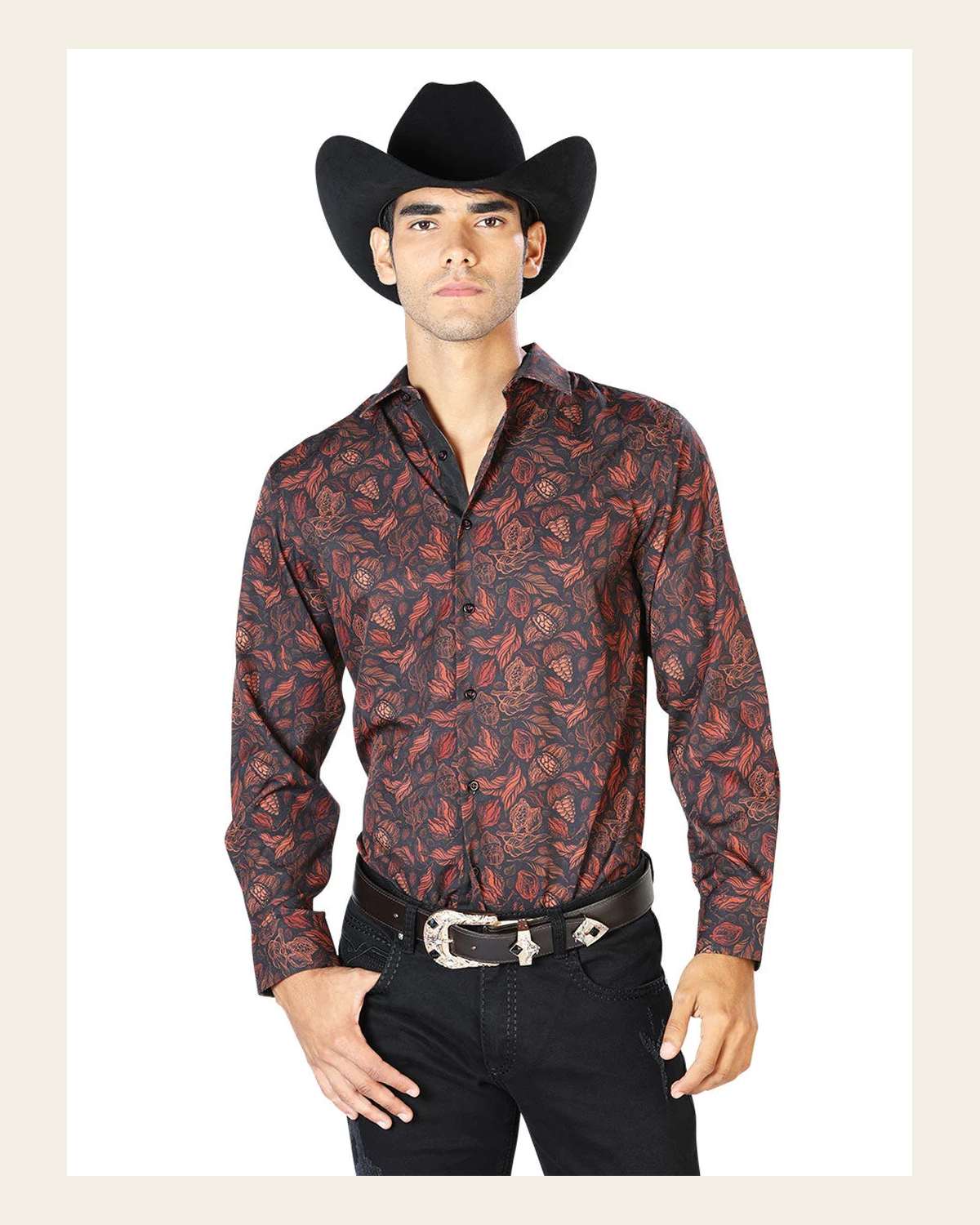 Black And Brick Long Sleeve Shirt 43541 on a warm cream background