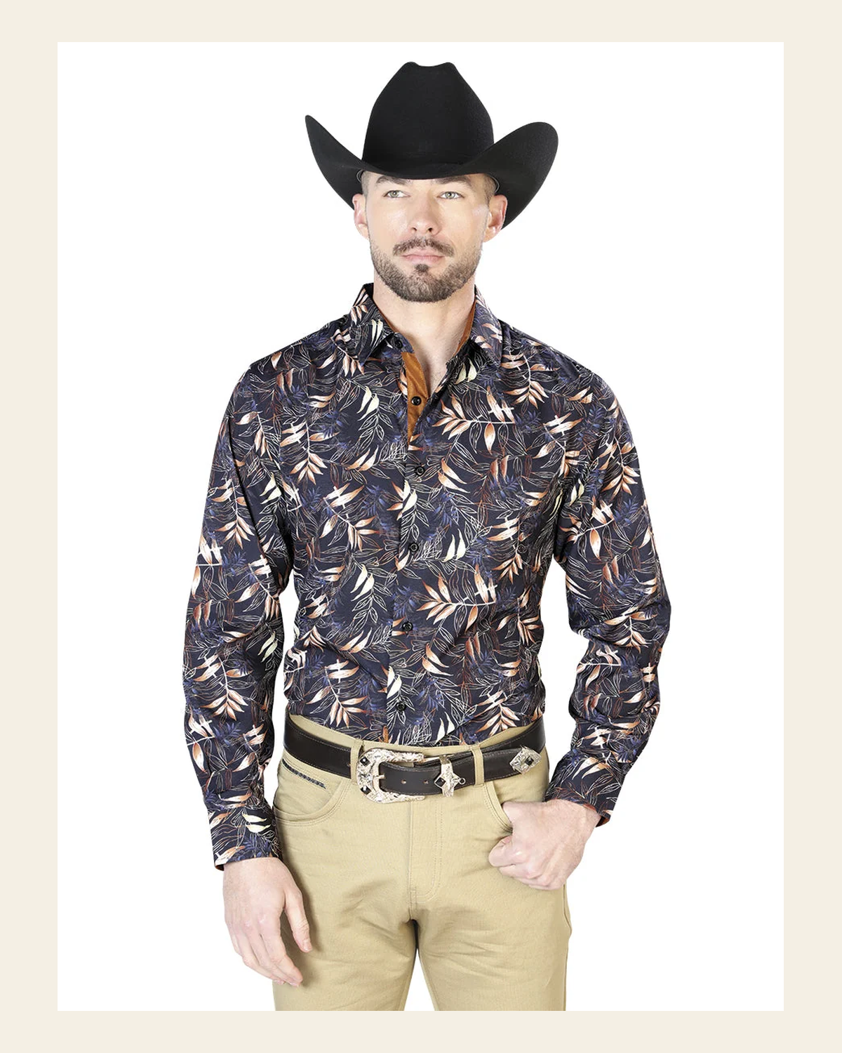Black And Gold Casual Long Sleeve Shirt 43691 on a warm cream background