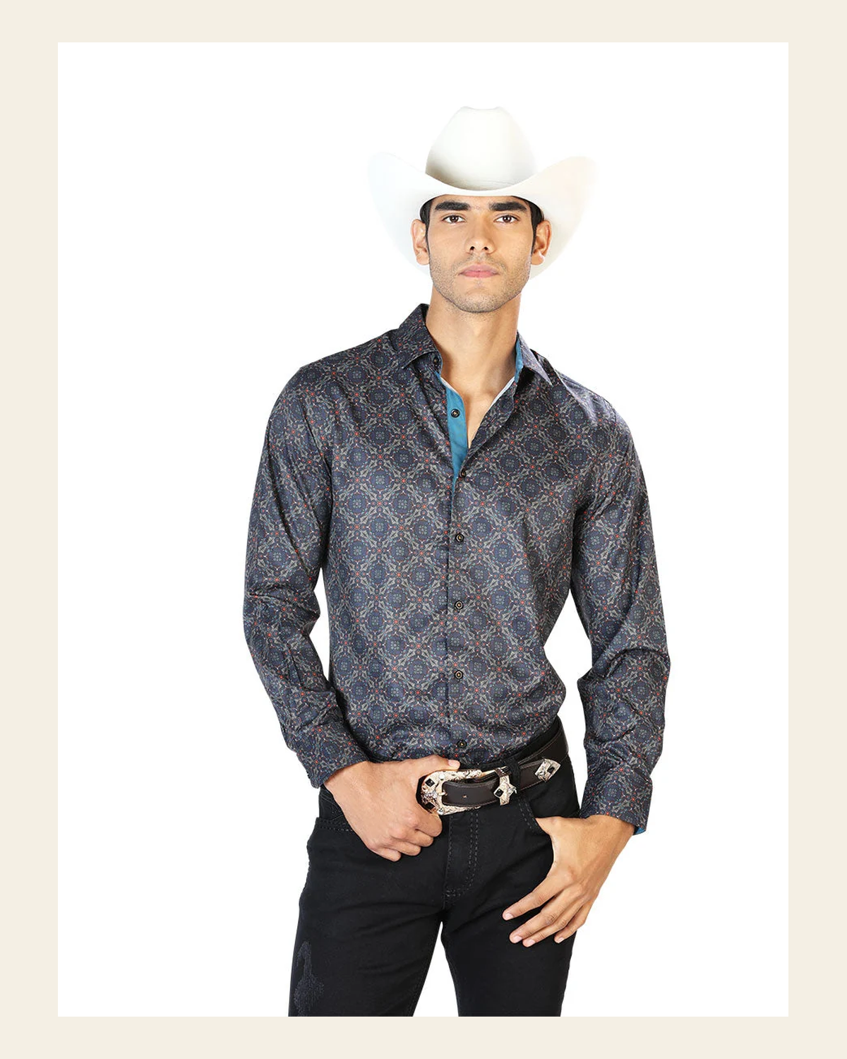 Black And Gold LCasual Long Sleeve Shirt 43556 on a warm cream background