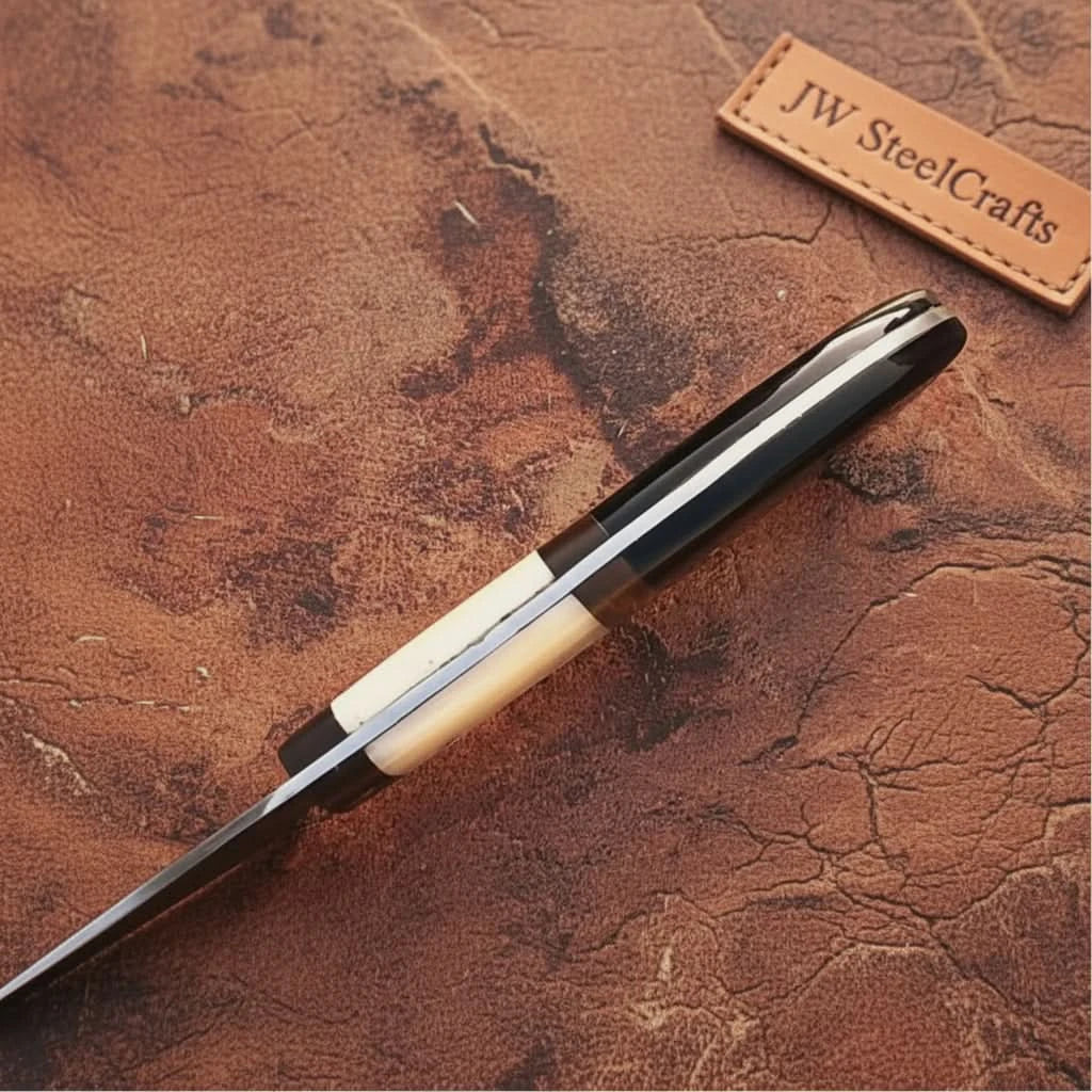 5 piece Handmade Damascus Kitchen Knife Set with Black Resin White Bone and Rosewood Handles
