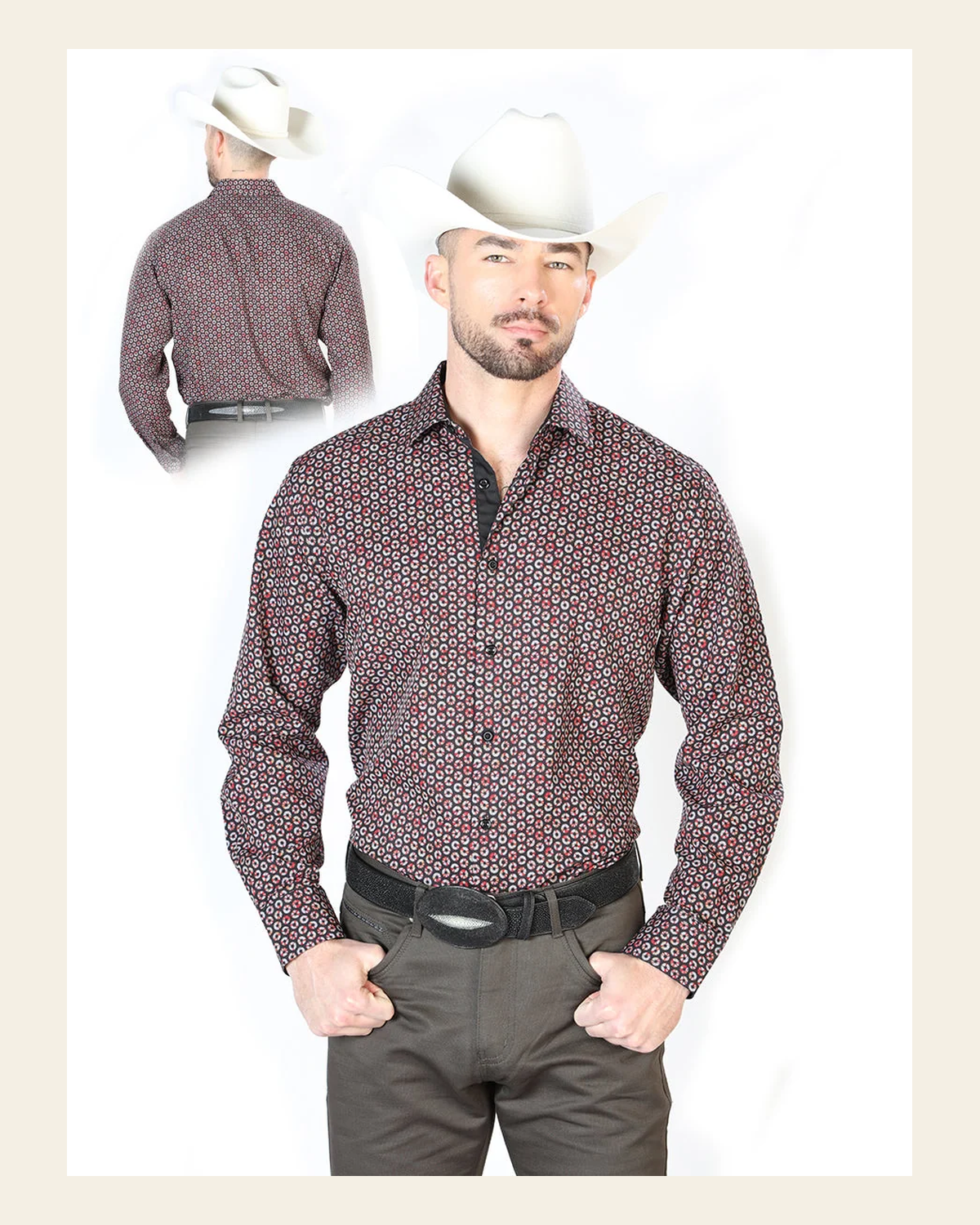 Black And Red Long Sleeve Shirt 126270 on a warm cream background