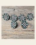 Black and White Checkered Turquoise Saddle Set SSW273 on a warm cream background