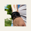 Black Leather Multi-Layered Beaded Fashion Bracelet XI124