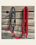 Black Basketweave Red Loping Hackamore #LHK002 on a warm cream background