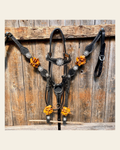 Black Basketweave Yellow and Clear Browband / One Ear Tack Set #BBBC442 on a warm cream background