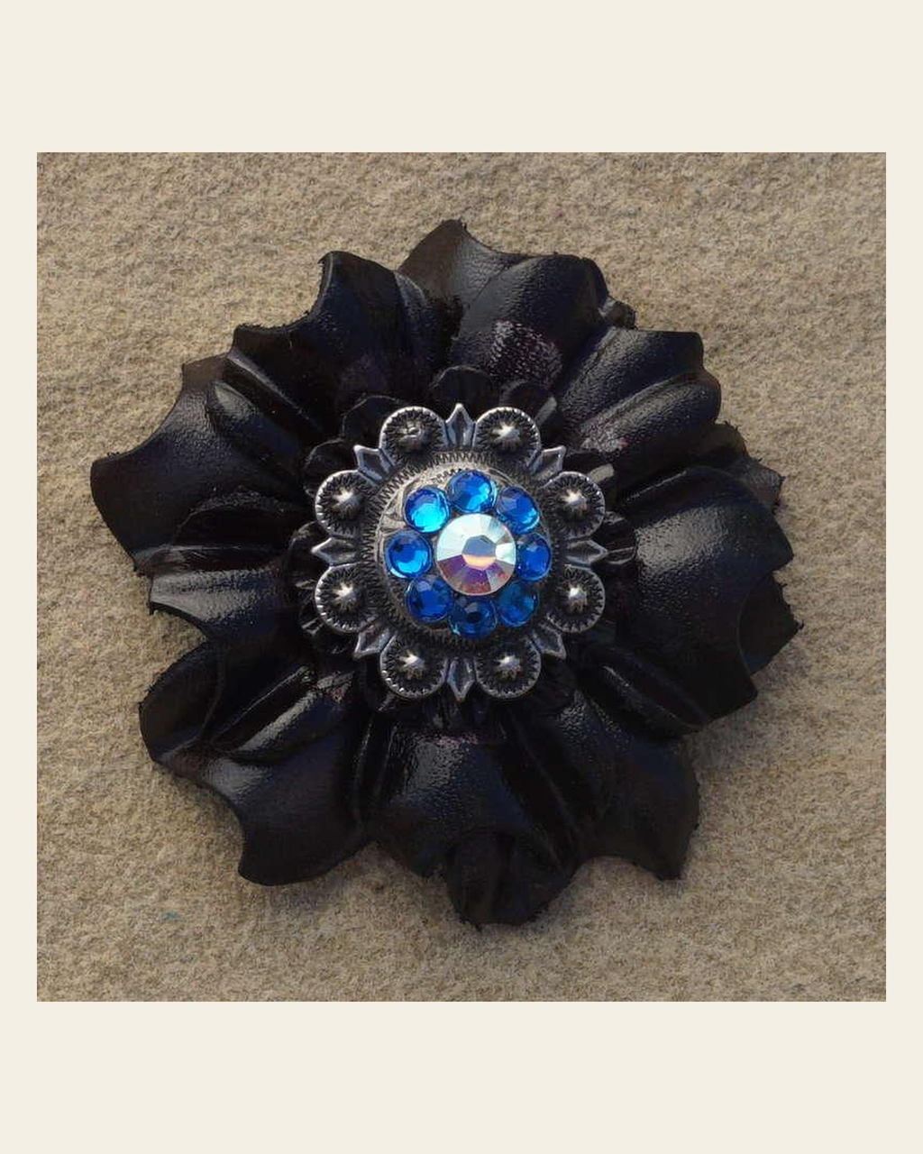 Black Carnation Flower With Antique Silver Capri and AB 1" Concho on a warm cream background