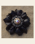 Black Carnation Flower With Antique Silver Champagne & AB 1" Concho on a warm cream background