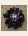 Black Carnation Flower With Antique Silver Pink and AB 1" Concho on a warm cream background