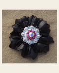 Black Carnation Flower With Bright Silver Fuchsia and AB 1" Concho on a warm cream background