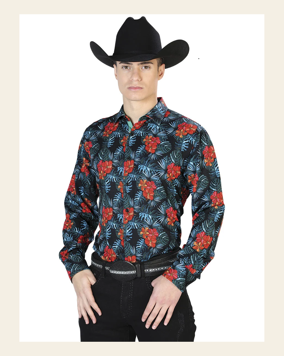 Black Casual Long Sleeve Shirt 126276 on a warm cream background