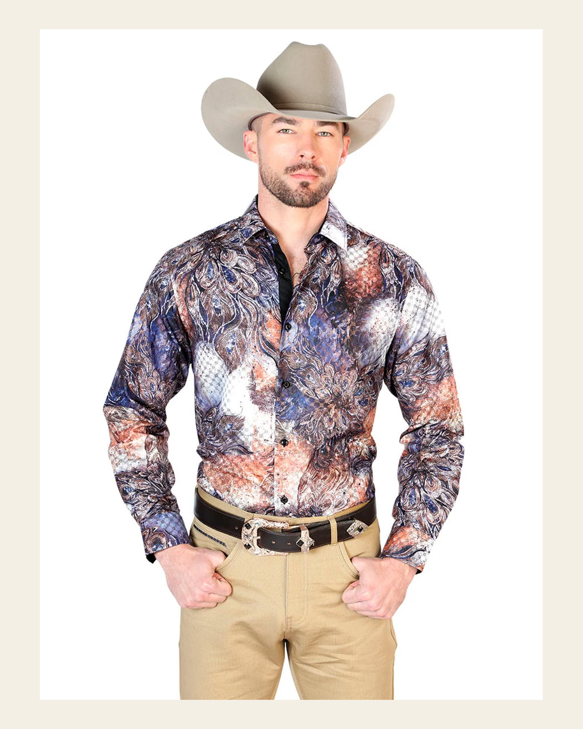 Black Casual Long Sleeve Shirt 43818 on a warm cream background