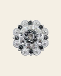 Black & Clear Bright Silver 1.5" European Crystal Concho on a warm cream background