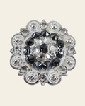 Black & Clear Bright Silver 2" European Crystal Concho on a warm cream background