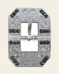 Black & Clear Bright Silver European Crystal Square Cart Buckle on a warm cream background