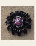Black Daisy Flower With Antique Silver Fuchsia and AB 1" Concho on a warm cream background