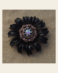 Black Daisy Flower With Copper Jet and AB 1" Concho on a warm cream background