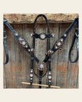 Black Floral AB Browband | One Ear Tack Set #BBBC501 on a warm cream background