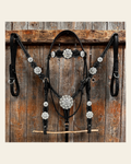 Black Floral Bright Clear Browband / One Ear Tack Set #BBBC599 on a warm cream background