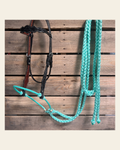 Black Floral Scalloped Turquoise Loping Hackamore #LHK016 on a warm cream background