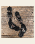 Black Floral Spur Straps | Antique Silver and Copper Hearts #SS144 on a warm cream background