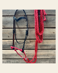 Black Floral V-Brow Red Loping Hackamore #LHK026 on a warm cream background