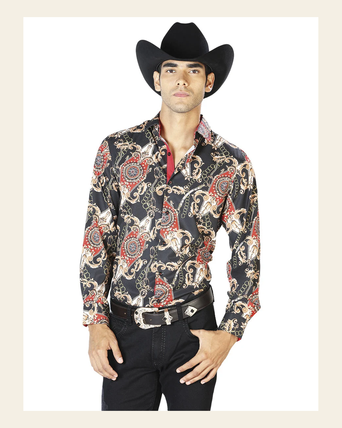 Black Gold Casual Long Sleeve Shirt 43543 on a warm cream background