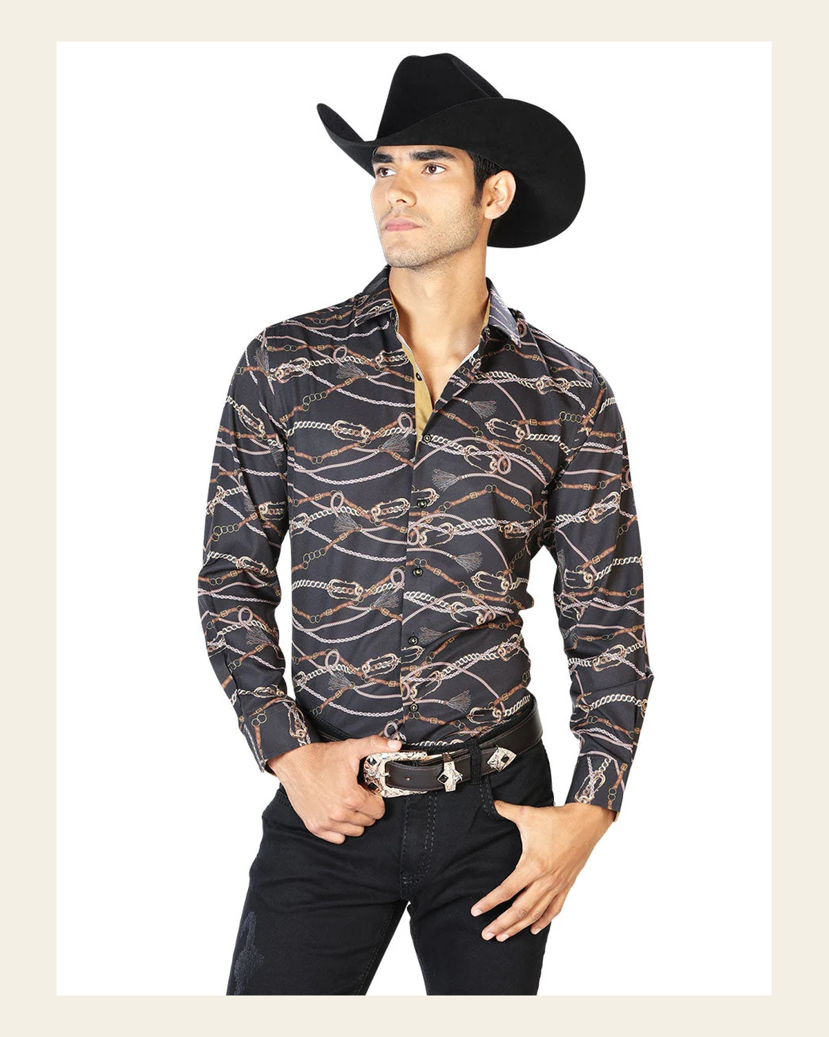 Black Gold Casual Long Sleeve Shirt 43545 on a warm cream background
