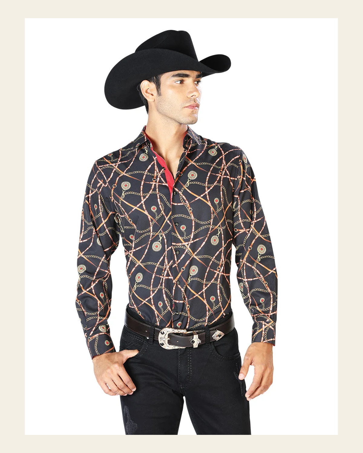 Black Gold Casual Long Sleeve Shirt 43547 on a warm cream background