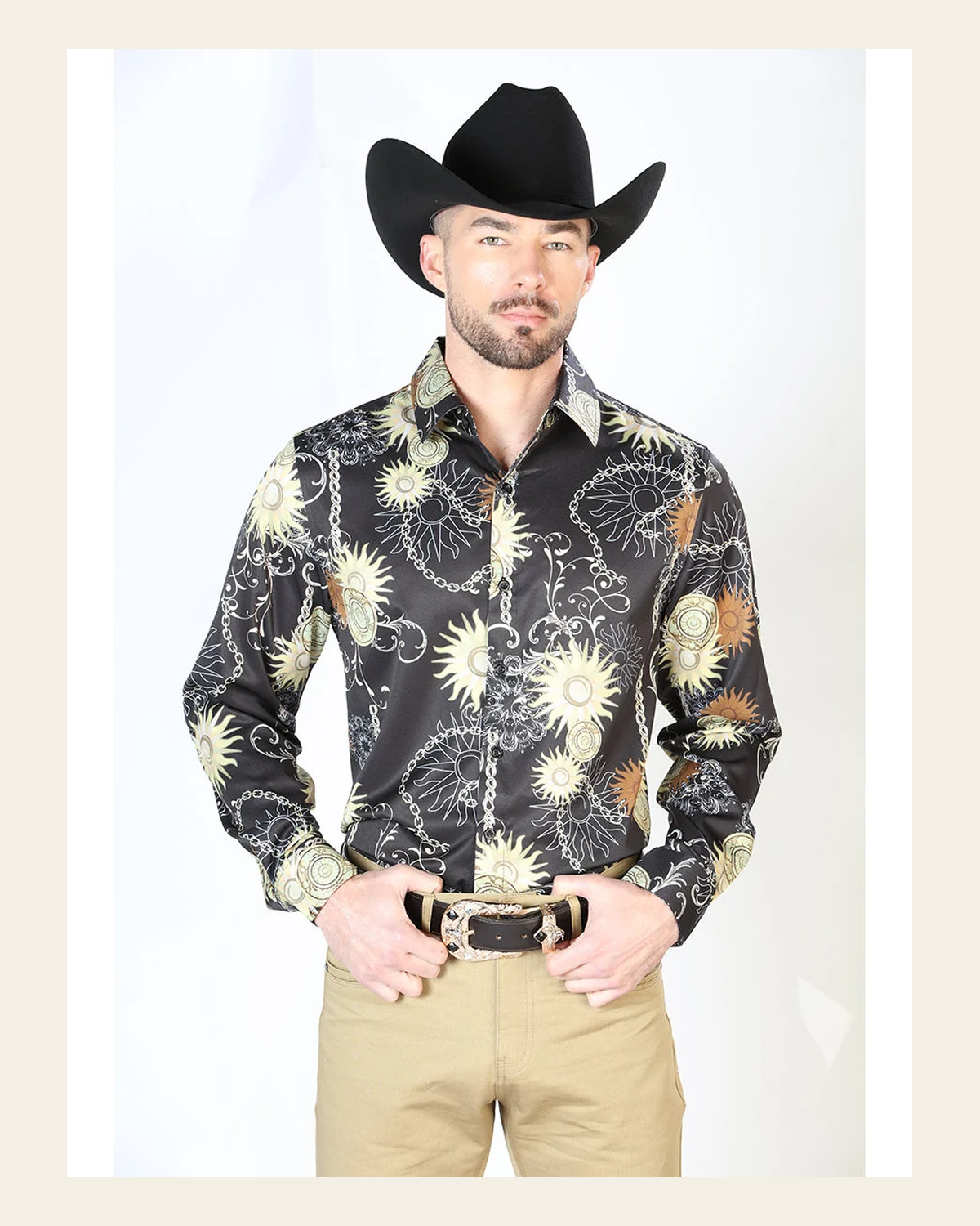 Black Gold Casual Long Sleeve Shirt 43992 on a warm cream background