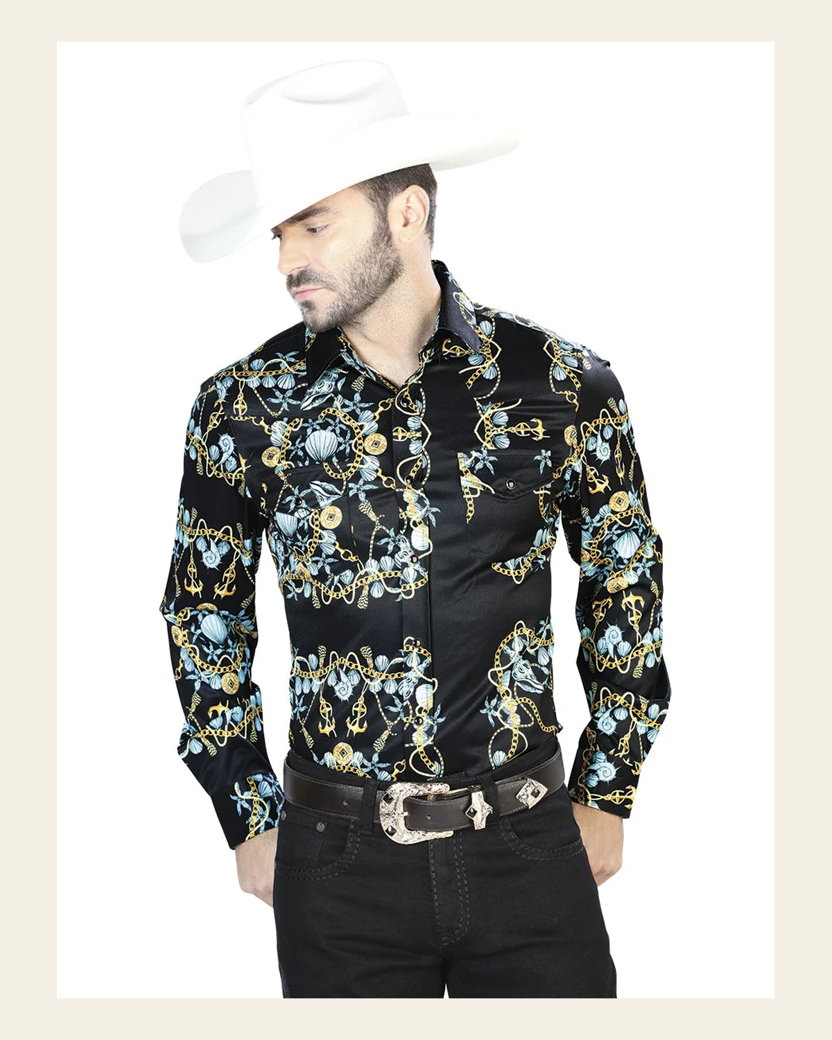 Black Gold Casual Long Sleeve Shirt 44083 on a warm cream background