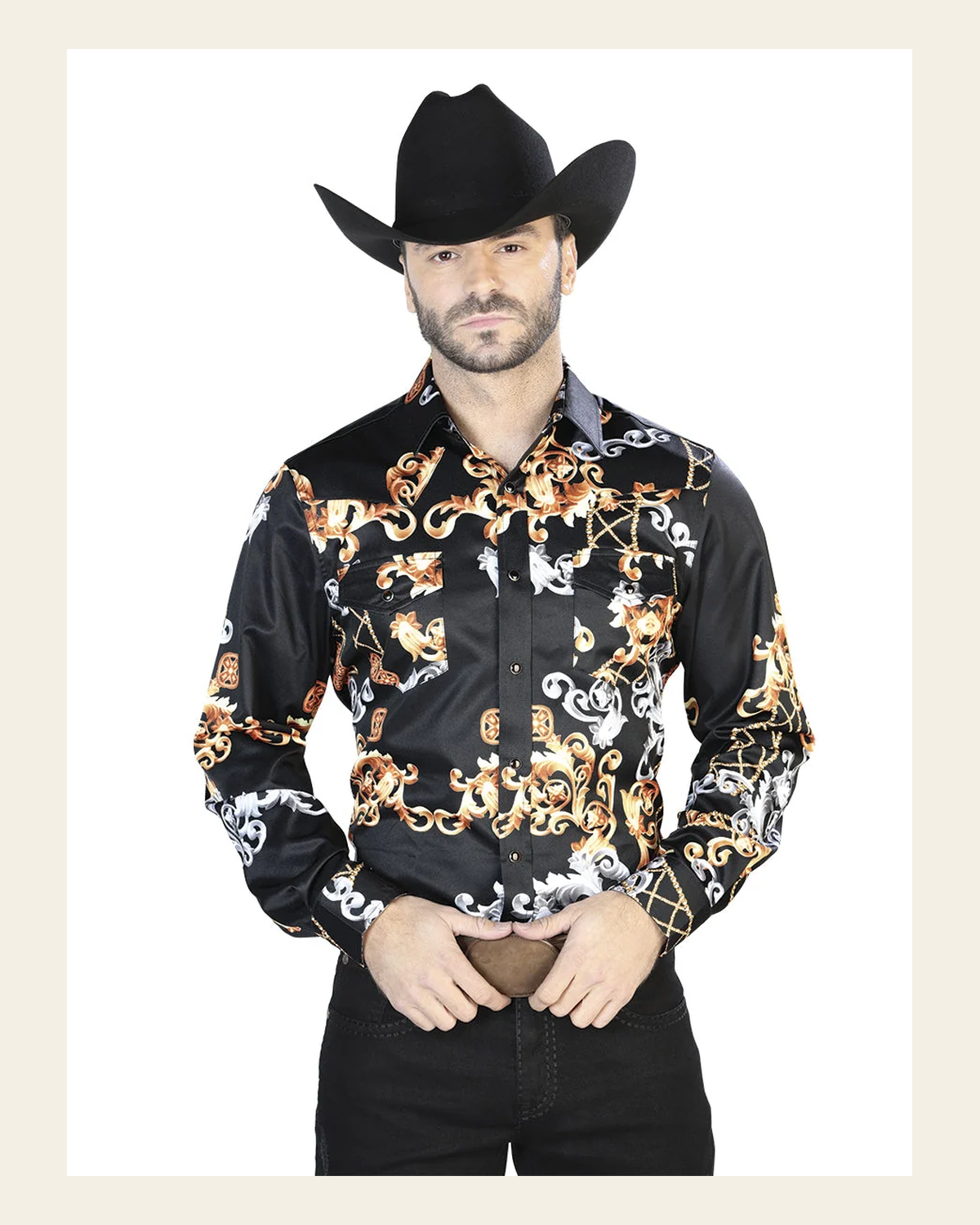 Black Gold Casual Long Sleeve Shirt 44085 on a warm cream background