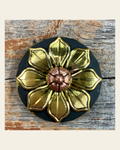 Black & Gold Sunflower Concho 1.5" W125L on a warm cream background