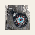 Black Key Chain with Red and Turquoise European Crystal Concho