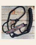 Black Mule Tape Halter - Feather and Western #MT257 on a warm cream background