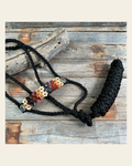Black Mule Tape Halter - Multi Floral and Champagne #MT230 on a warm cream background
